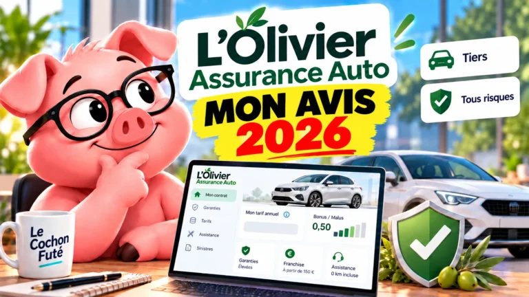 L'olivier Assurance Auto : mon avis 2026, le cochon futé devant un ordinateur