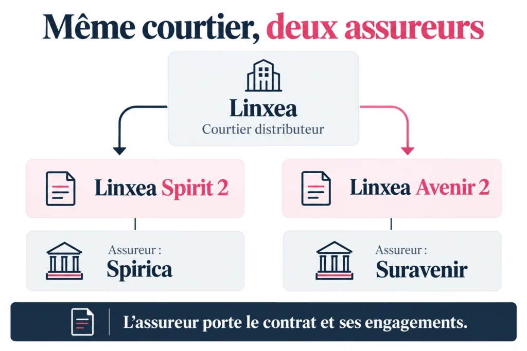 Linxea distribue Spirit 2 assuré par Spirica et Avenir 2 assuré par Suravenir.