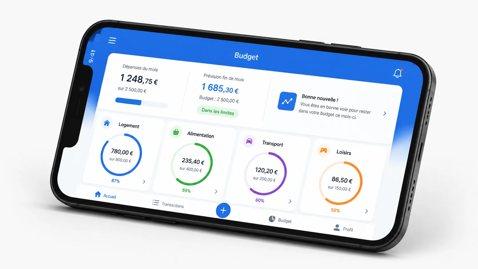 Interface de suivi de budget Bankin sur smartphone